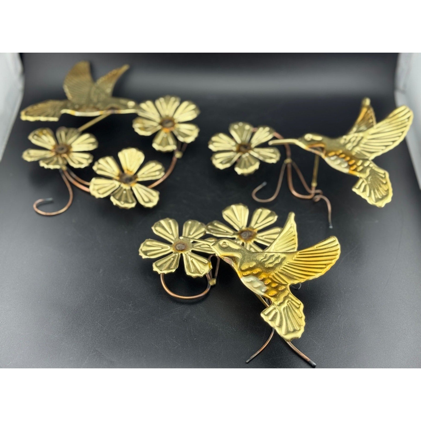 3-Piece Brass Hummingbird Wall Hangers