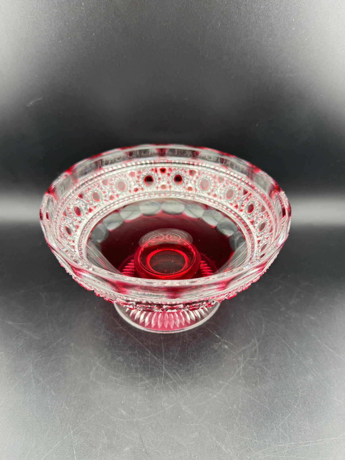 Footed Red & Clear Crystal Bowl - Image 2
