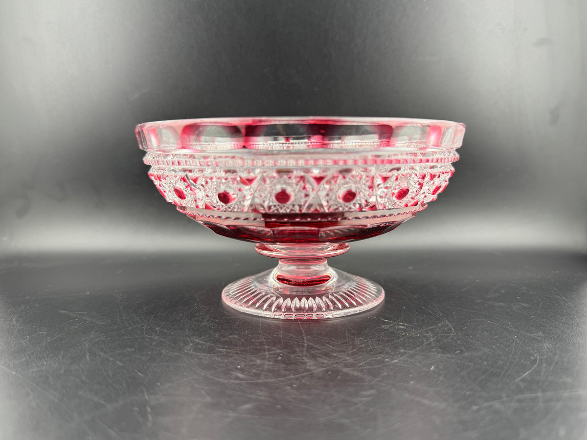 Footed Red & Clear Crystal Bowl - Image 1