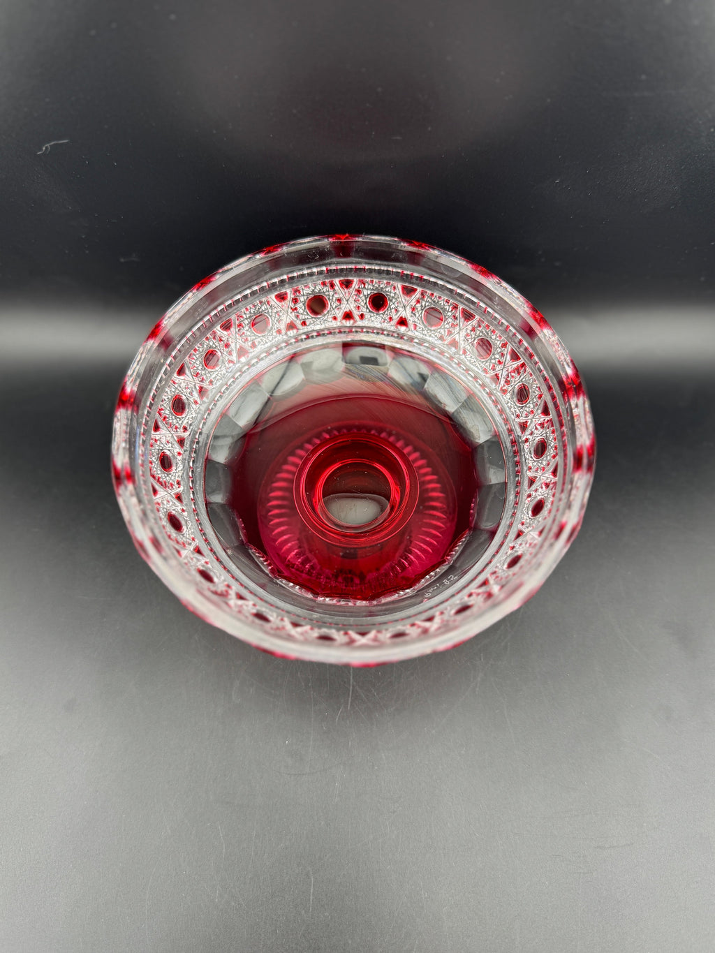 Footed Red & Clear Crystal Bowl - Image 3