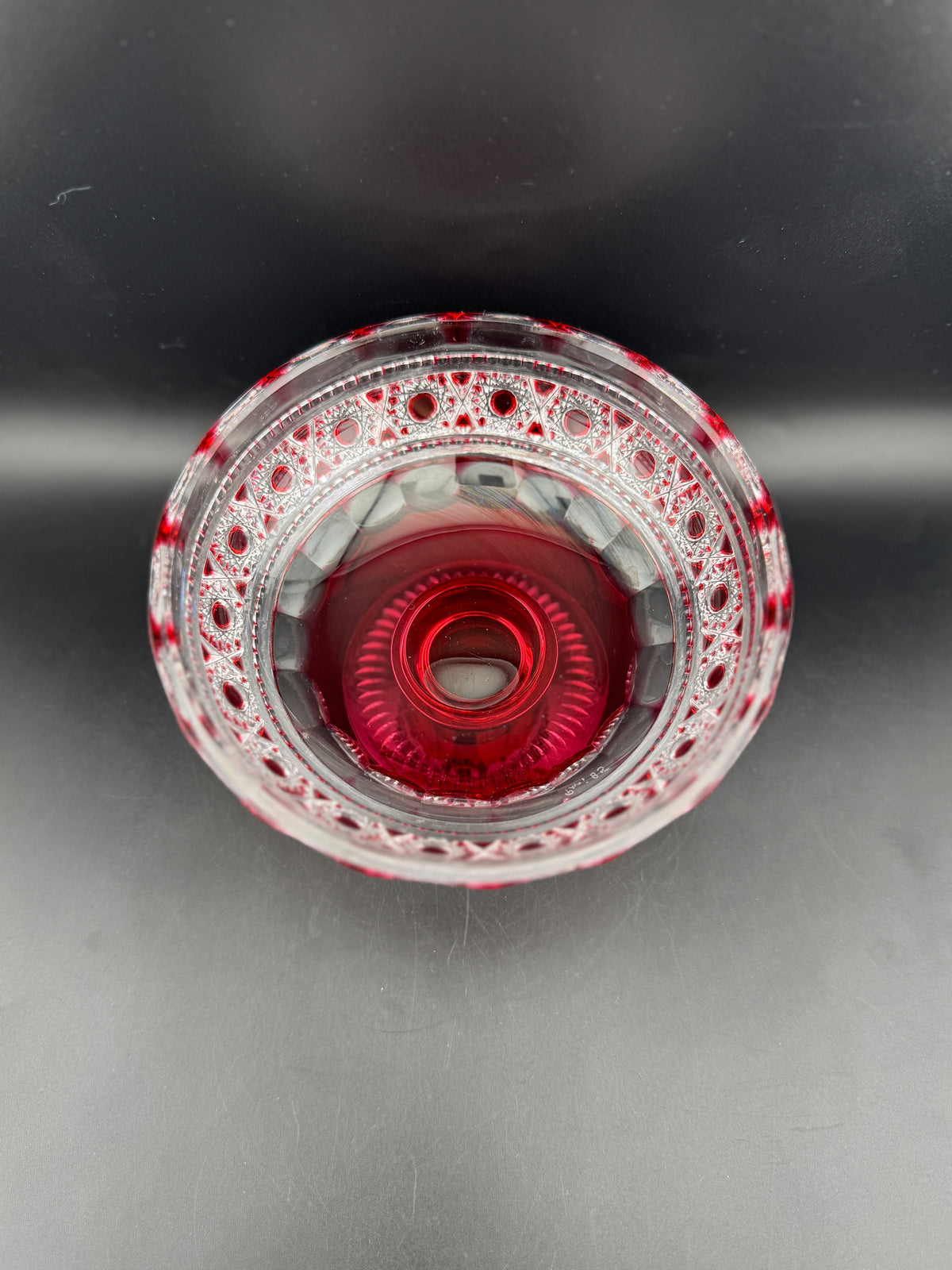 Footed Red & Clear Crystal Bowl - Image 3