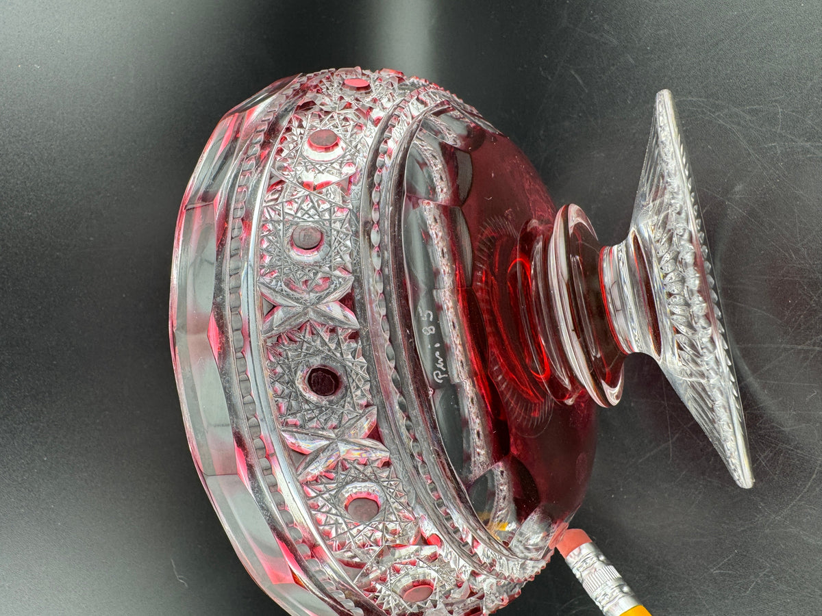 Footed Red & Clear Crystal Bowl - Image 5