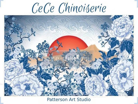 Decoupage Decor Tissue Paper 19 X30 -Skull Chinoiserie - Image 4