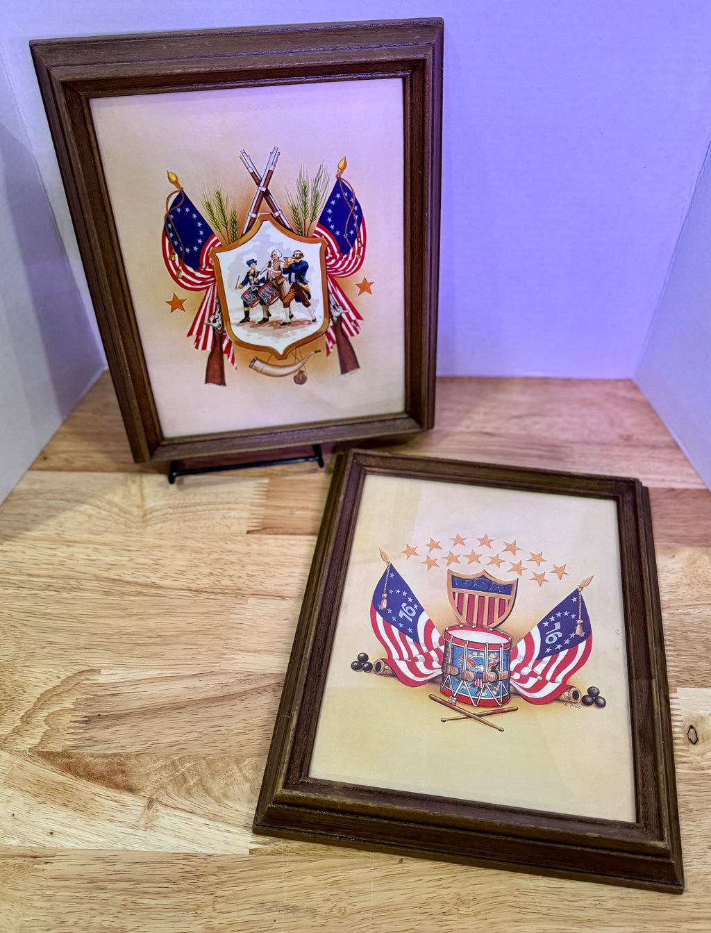 VTG Intercraft Industries Americana Framed Prints Pair 8x10 Spirit of 76 MCM - Image 1