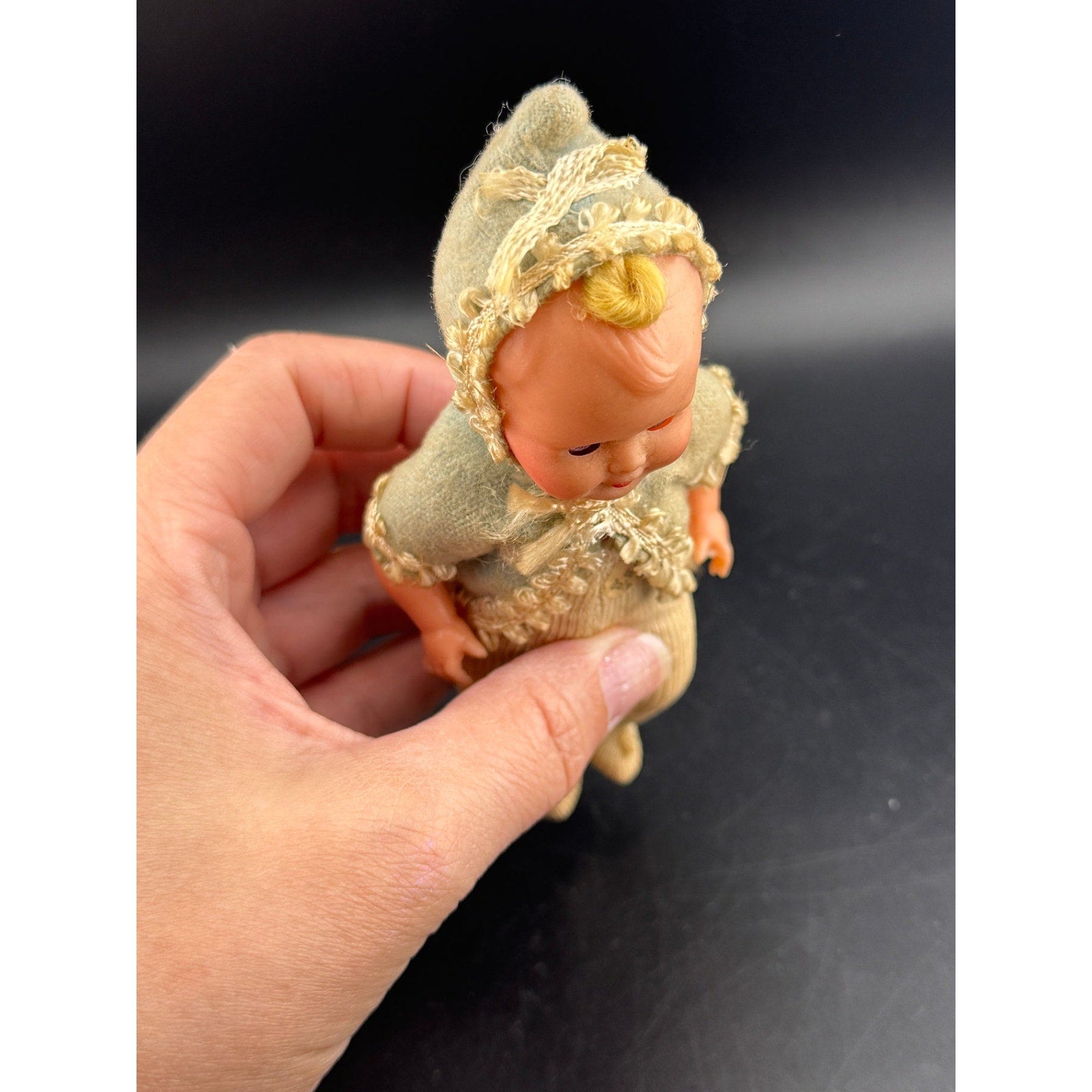 Antique Miniature Baby Doll in Cradle
