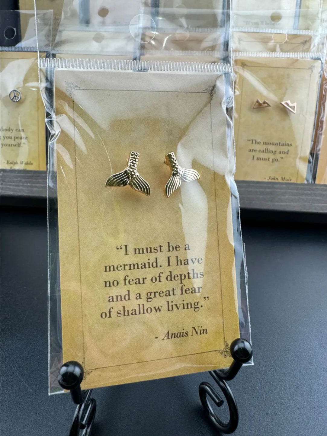 Bookish Quote Earrings - Gold Mermaid Anais Nin