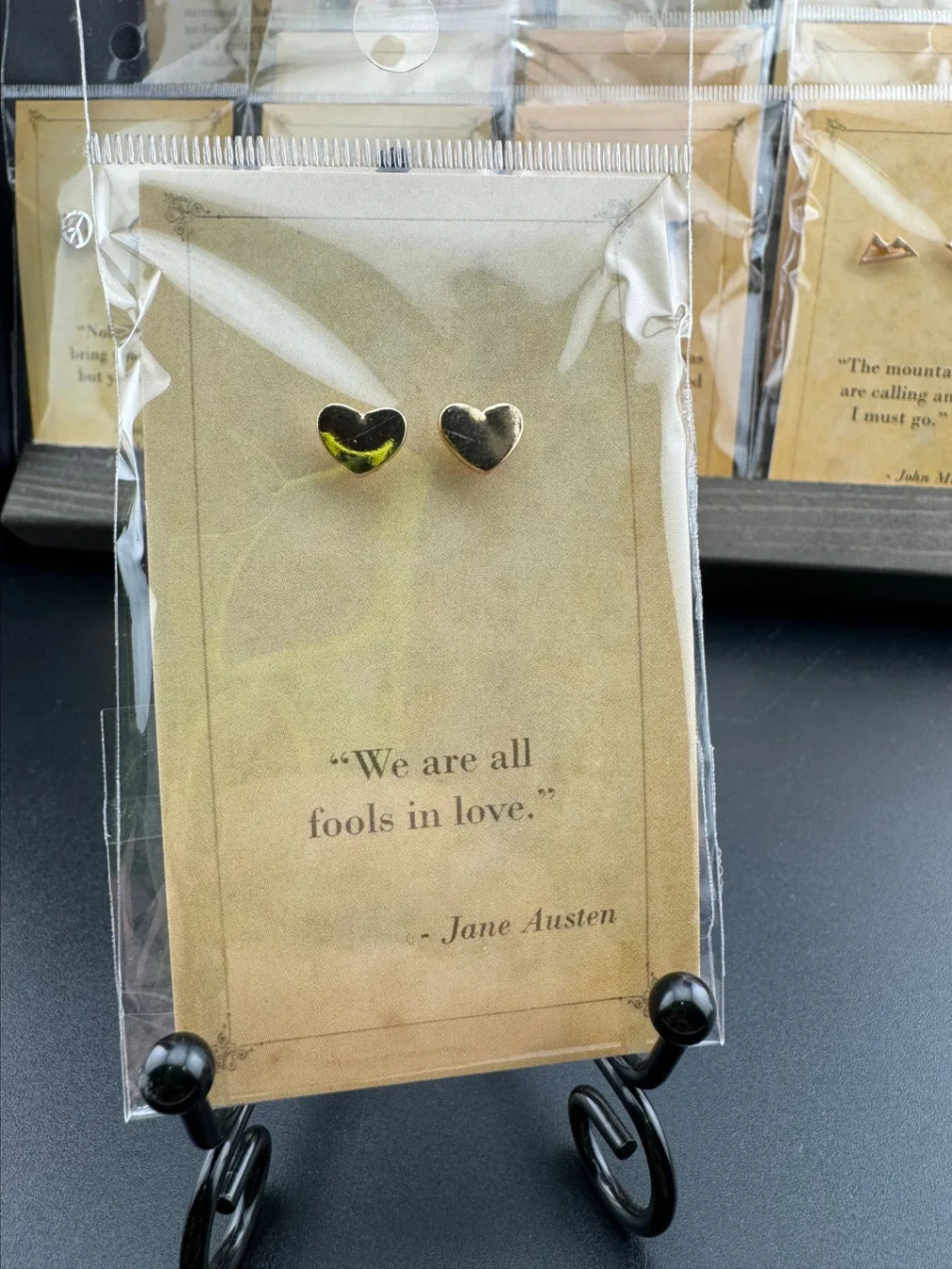 Bookish Quote Earrings - Gold Heart Jane Austen