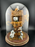 Vintage Kitschy Ceramic Animals in a Treehouse Diorama Terrarium