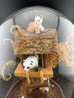 Vintage Kitschy Ceramic Animals in a Treehouse Diorama Terrarium