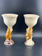 Pair of Handmade Glazed Pottery Wine Goblets