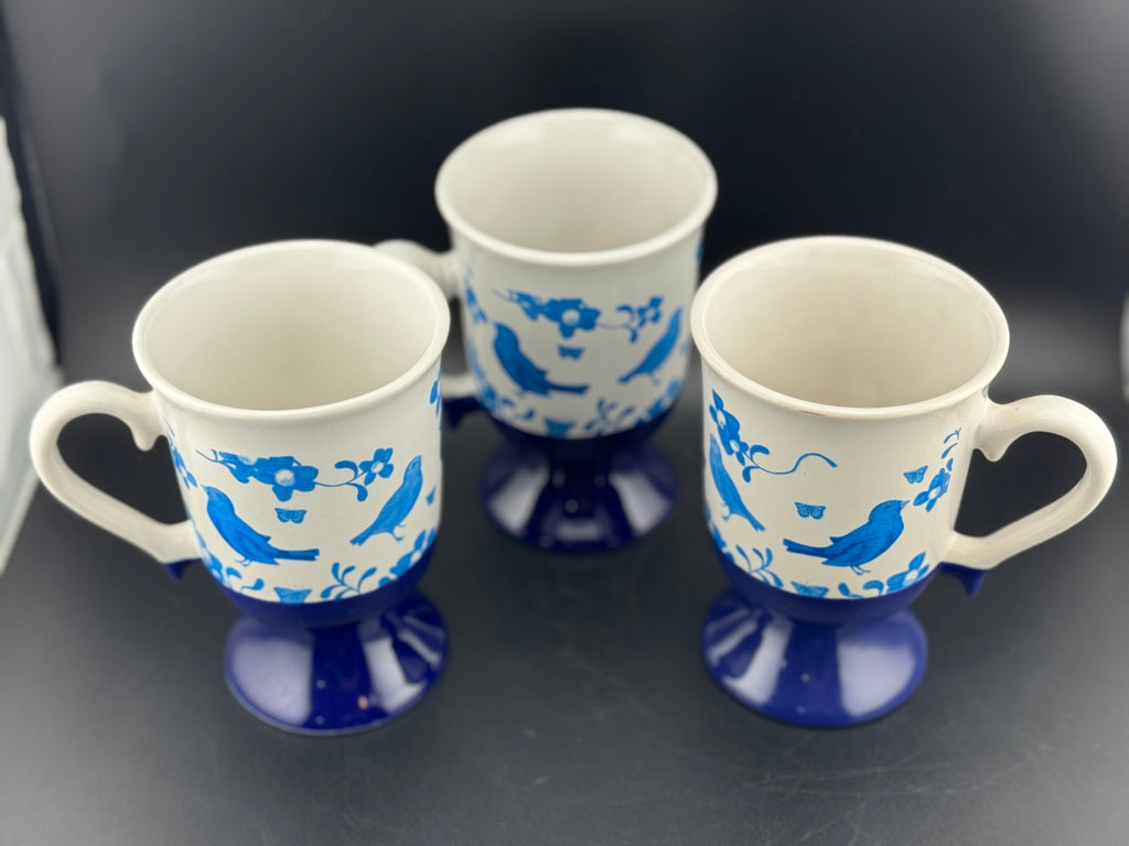 Set of 3 Pedestal Blue Bird Mugs