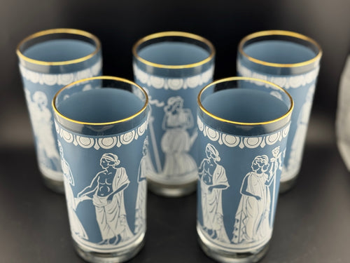 Set of 5 Vintage Jeanette Jasperware Hellenic Tumblers