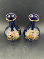 Vintage Kutani Cobalt Blue Porcelain Vase, Pair