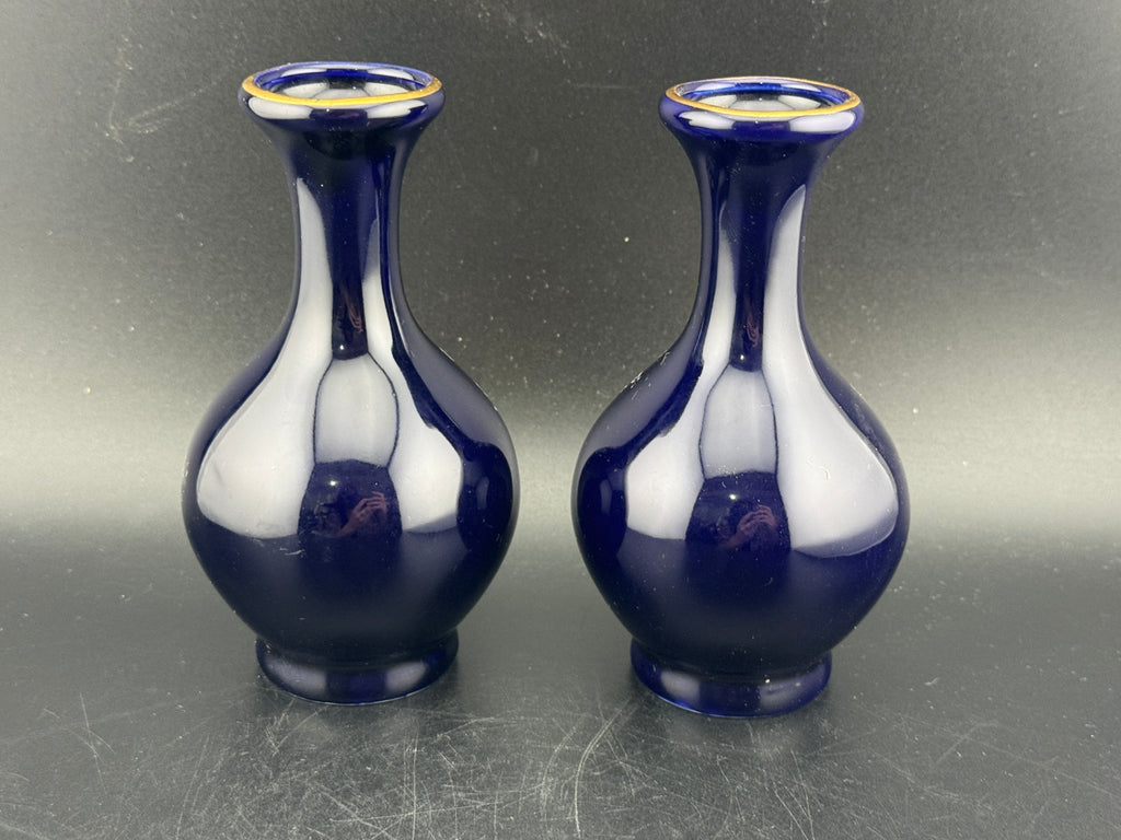 Vintage Kutani Cobalt Blue Porcelain Vase, Pair