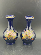 Vintage Kutani Cobalt Blue Porcelain Vase, Pair