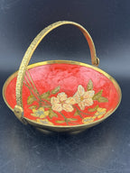 Vintage Brass Enamel Cloisonne Dish with Embossed Handle