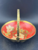 Vintage Brass Enamel Cloisonne Dish with Embossed Handle