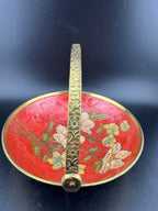 Vintage Brass Enamel Cloisonne Dish with Embossed Handle