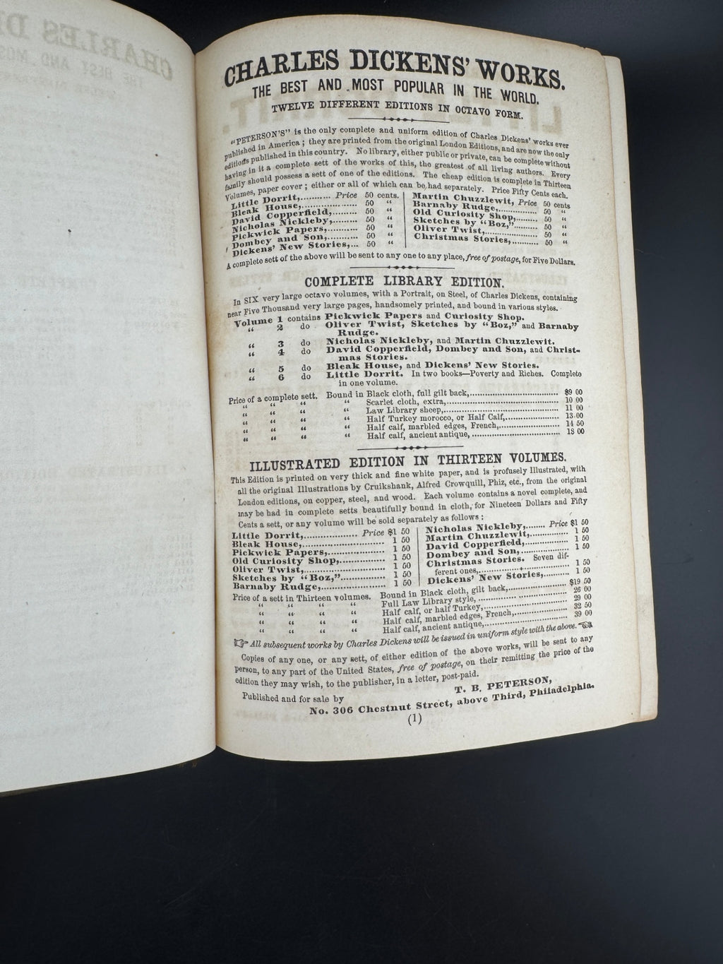 Charles Dickens "Martin Chuzzlewit - Volume I" - The Peterson's Duodecimo Edition