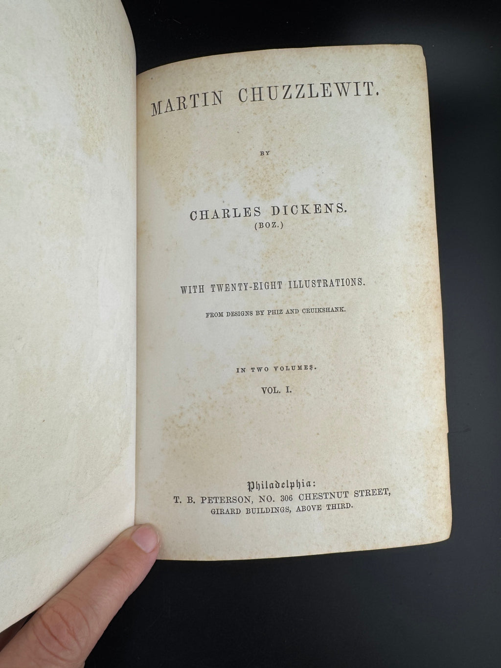 Charles Dickens "Martin Chuzzlewit - Volume I" - The Peterson's Duodecimo Edition