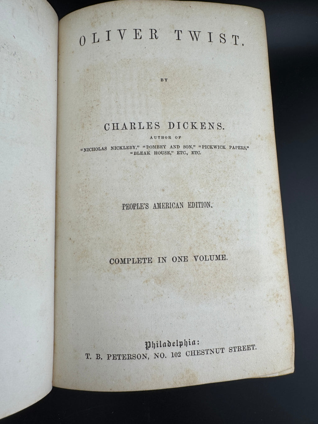 Charles Dickens "Oliver Twist - Complete" - The Peterson's Duodecimo Edition