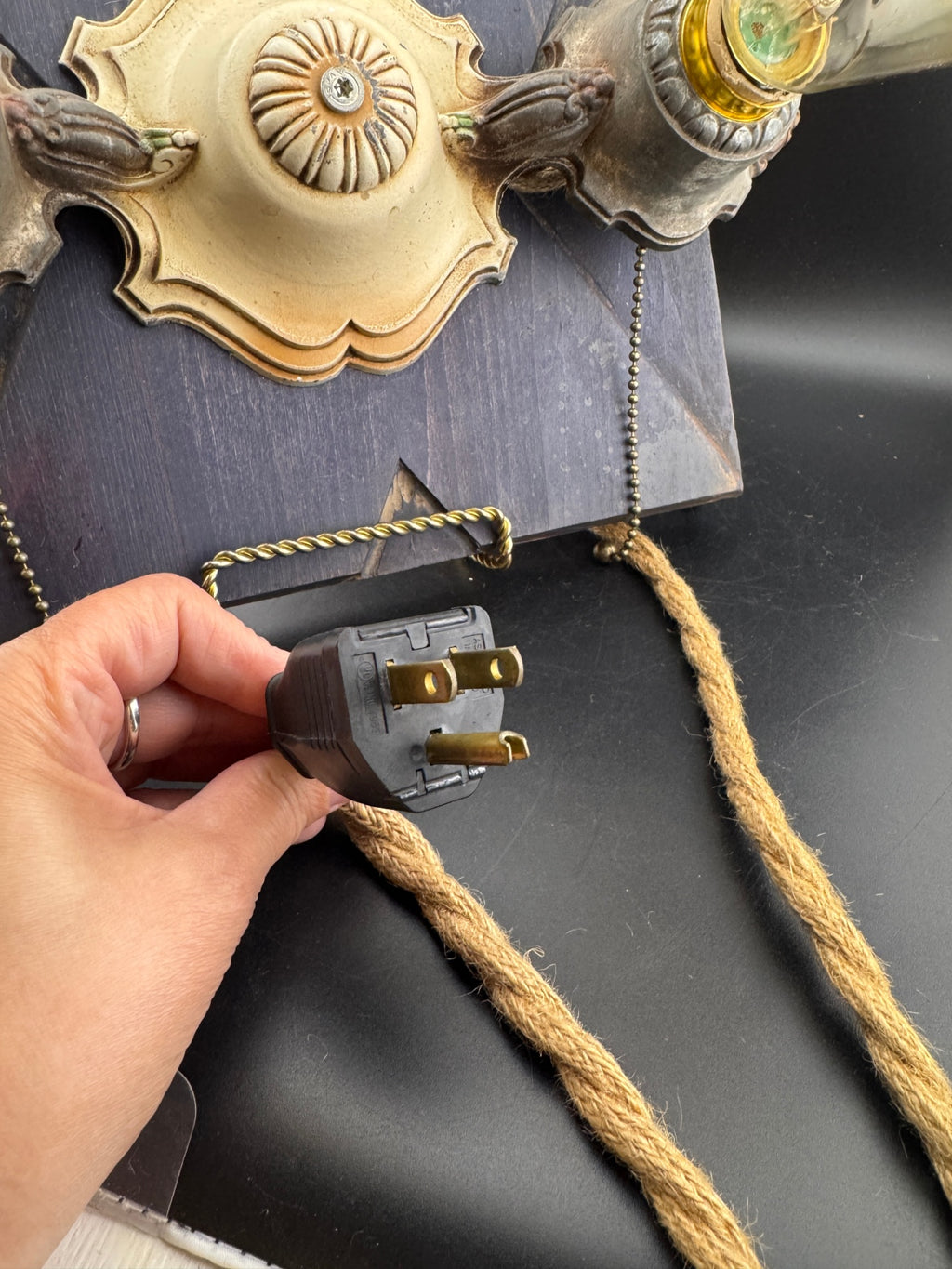 Handmade Vintage Style Plug-In Wall Sconce, One of a Kind