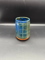 Blue & Green Plaid Ceramic Vase