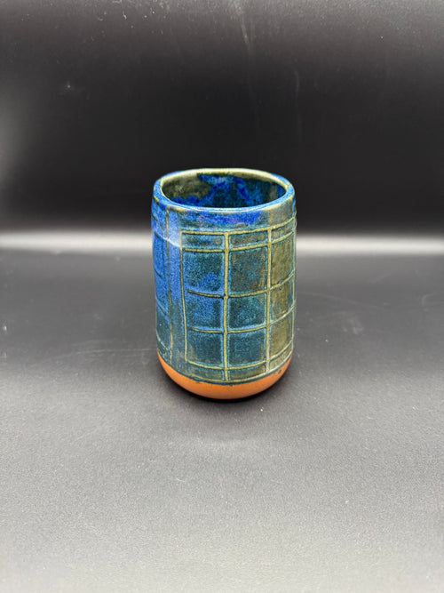 Blue & Green Plaid Ceramic Vase