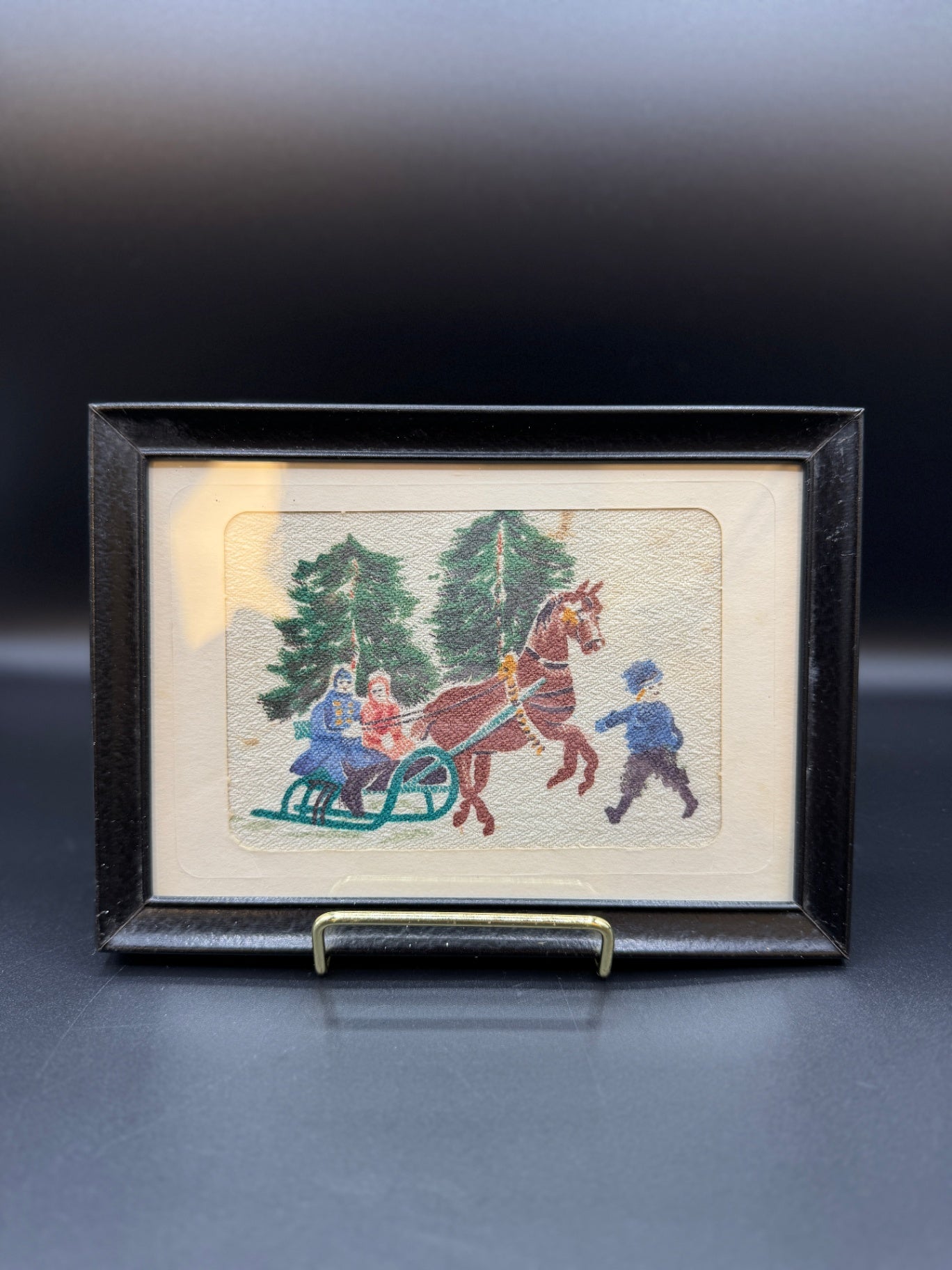 VTG Watercolor on Fabric Framed Artwork