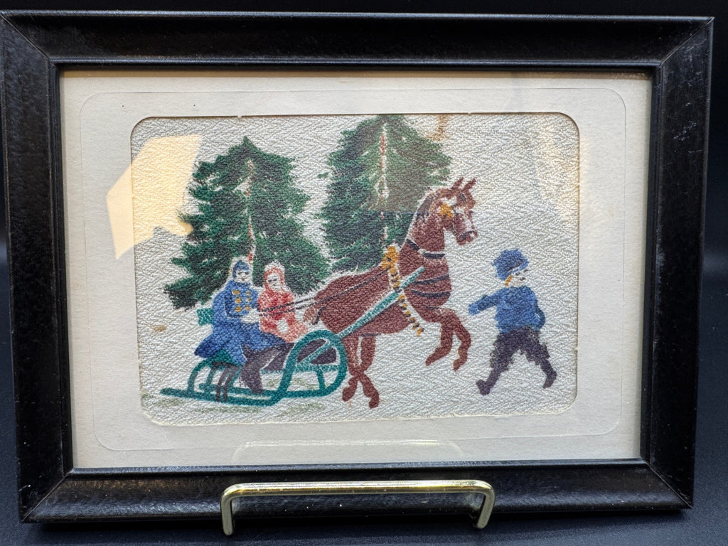 VTG Watercolor on Fabric Framed Artwork