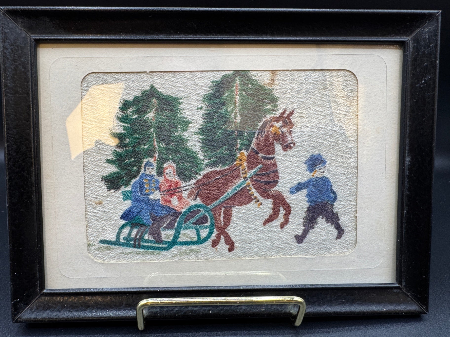 VTG Watercolor on Fabric Framed Artwork
