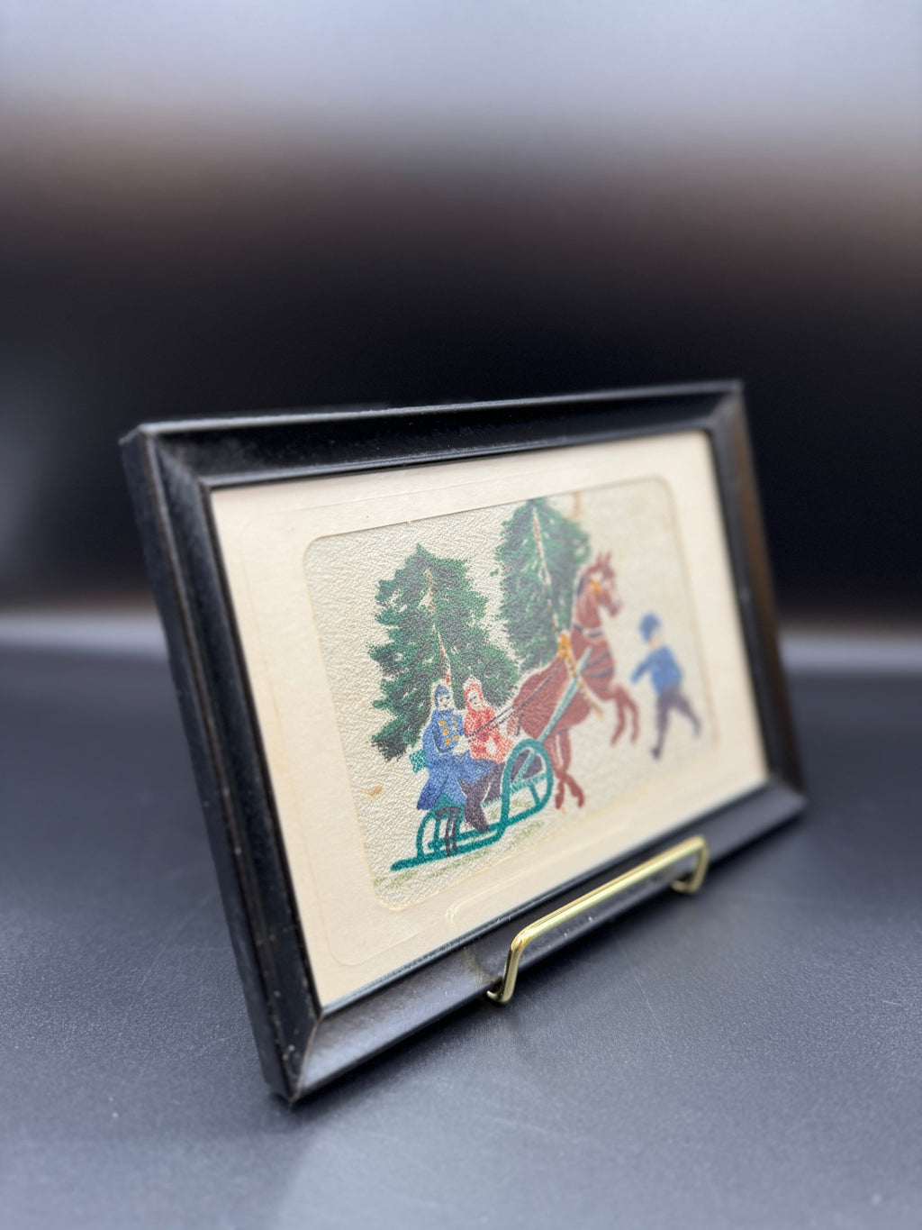 VTG Watercolor on Fabric Framed Artwork