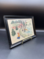 VTG Watercolor on Fabric Framed Artwork