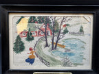 VTG Watercolor on Fabric Framed Artwork