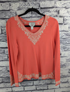 Talbots Embroidered Coral Sweater