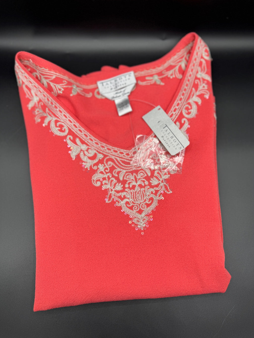 Talbots Embroidered Coral Sweater
