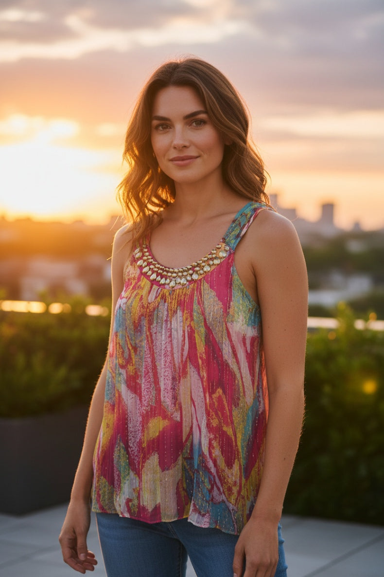 Caché Silk Sleeveless Top