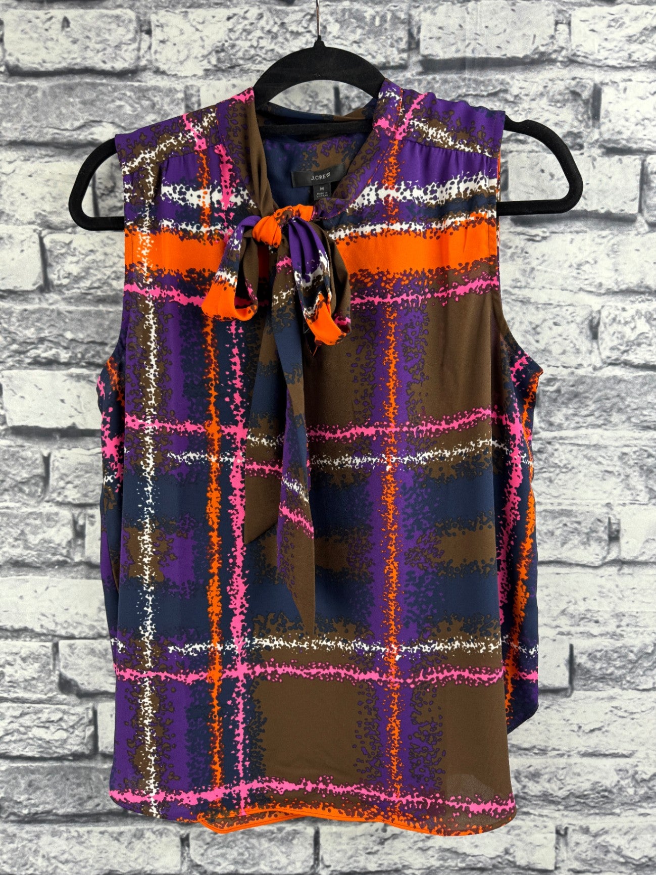 J. Crew Plaid Tie-Neck Blouse