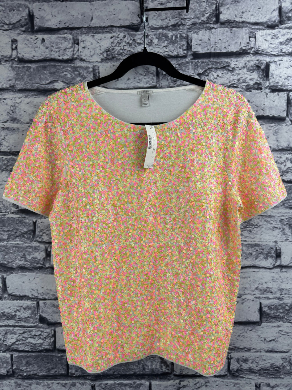 J. Crew Neon Sequin Short Sleeve Top