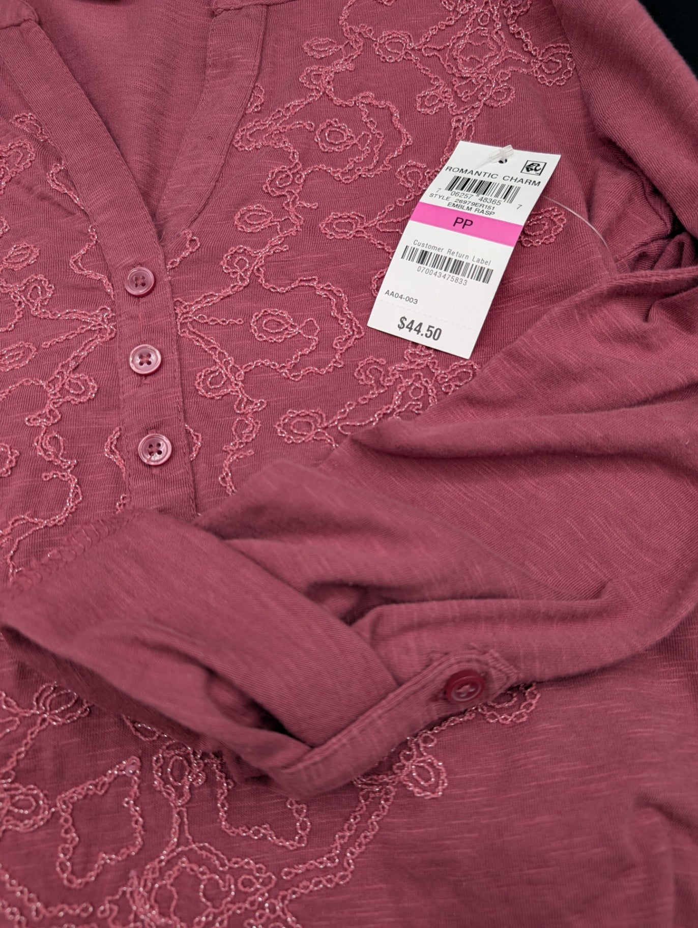 Style & Co. Raspberry Embroidered Shirt
