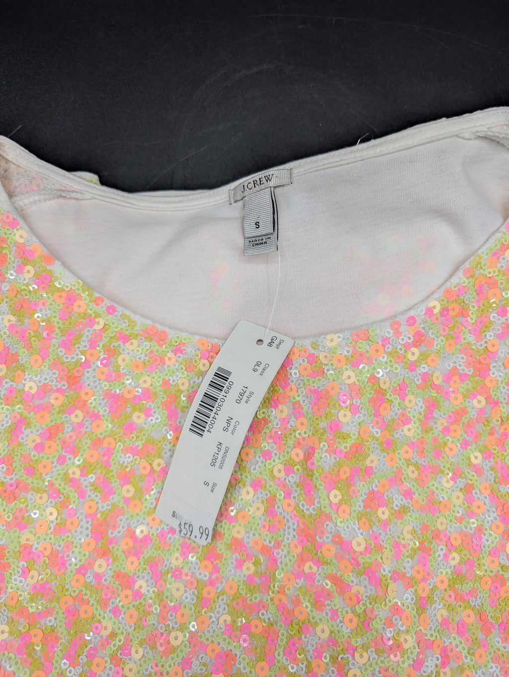 J. Crew Neon Sequin Short Sleeve Top
