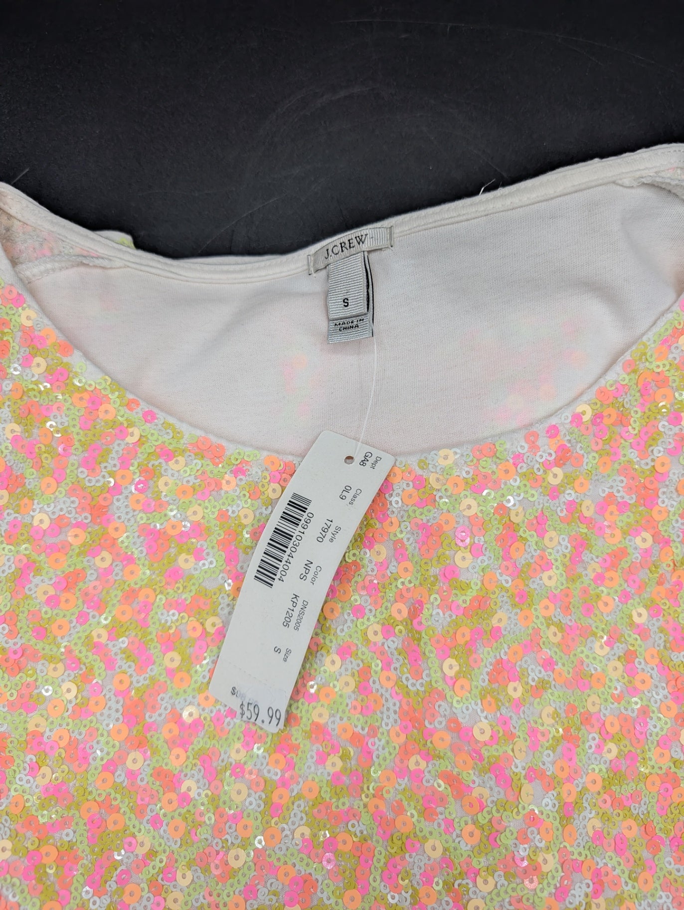 J. Crew Neon Sequin Short Sleeve Top