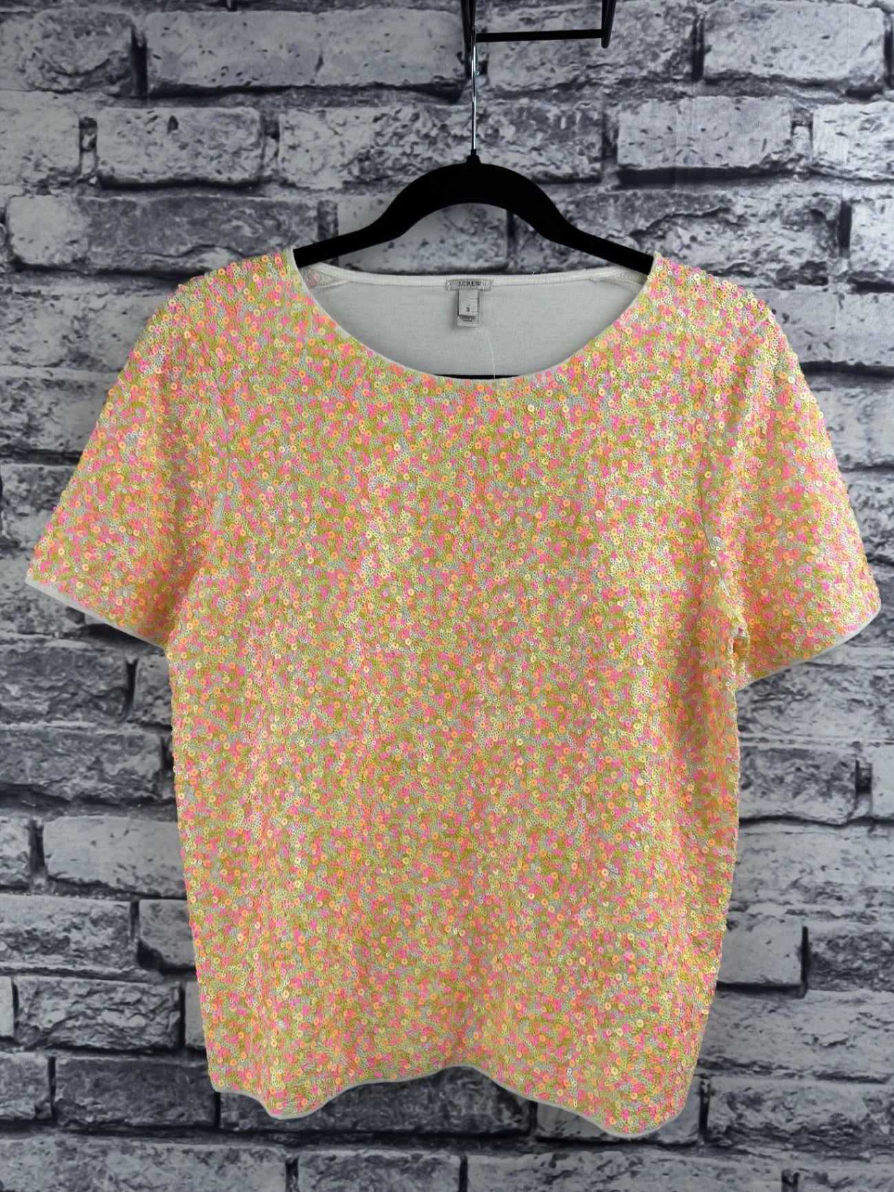 J. Crew Neon Sequin Short Sleeve Top