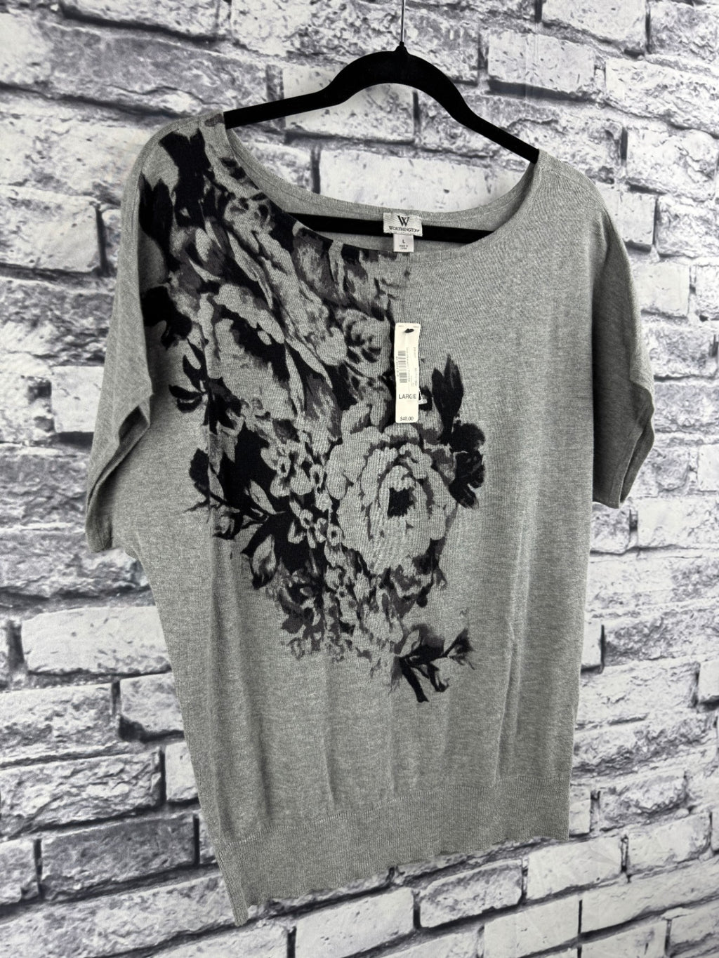 Worthington Gray Floral Sweater