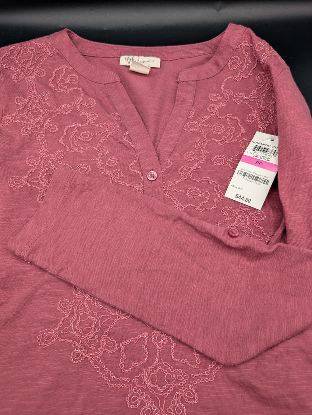 Style & Co. Raspberry Embroidered Shirt