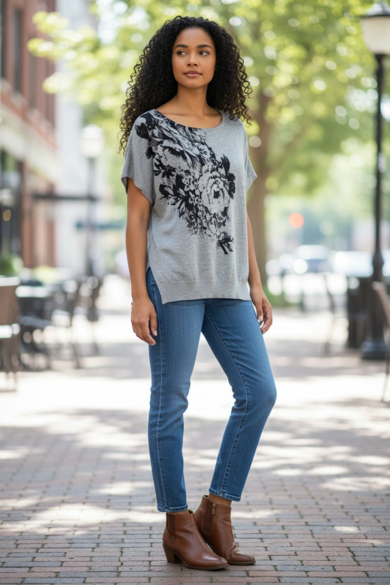 Worthington Gray Floral Sweater