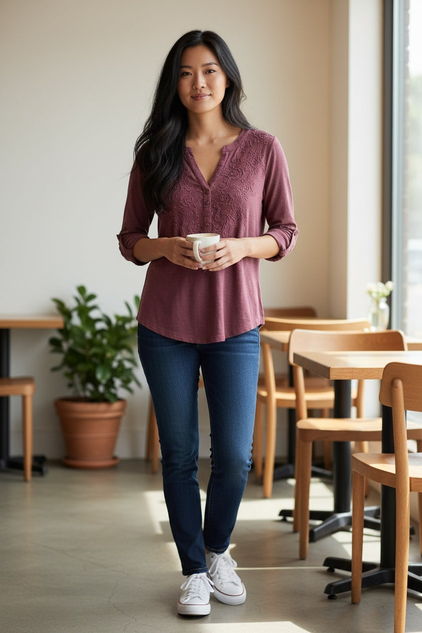 Style & Co. Raspberry Embroidered Shirt