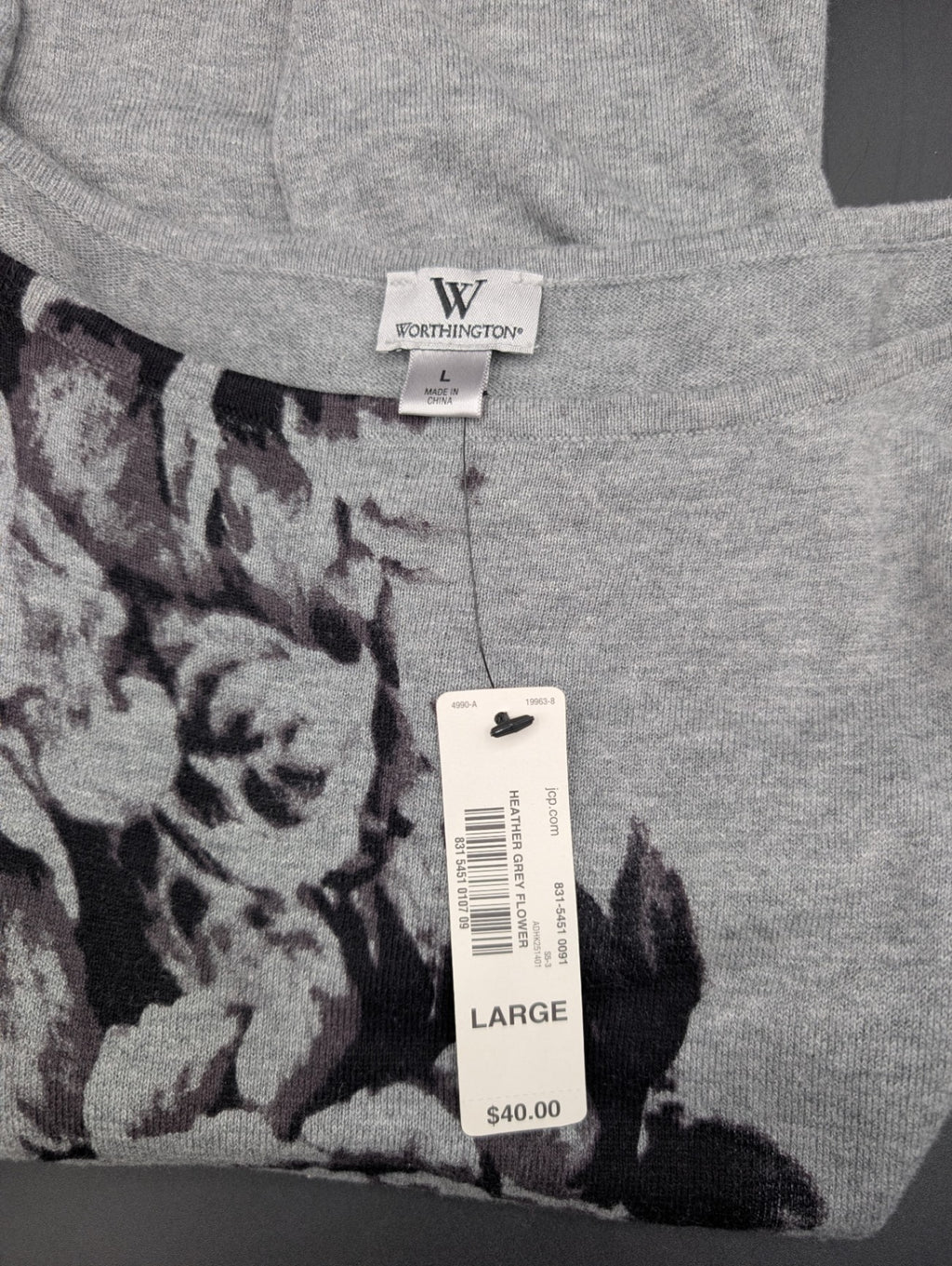 Worthington Gray Floral Sweater