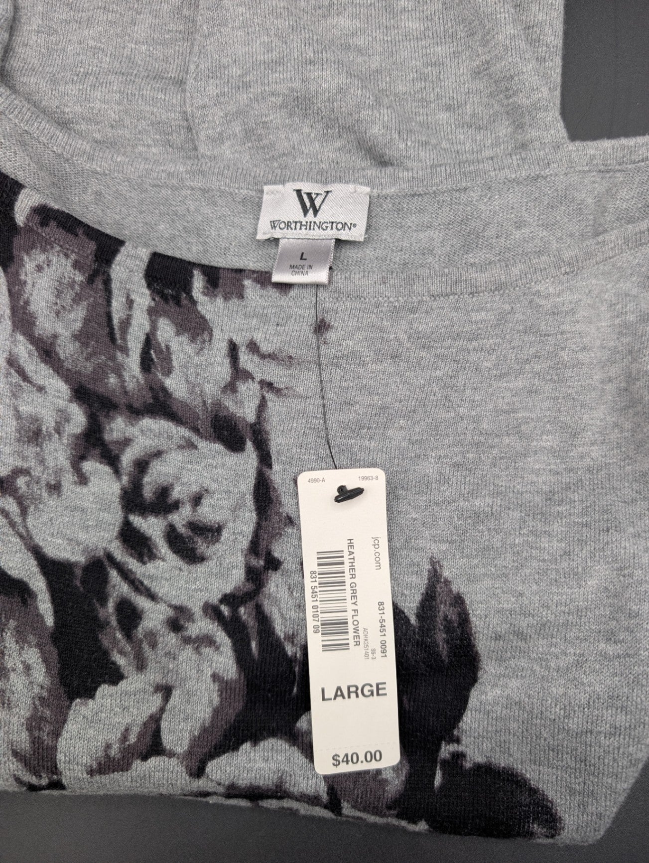Worthington Gray Floral Sweater