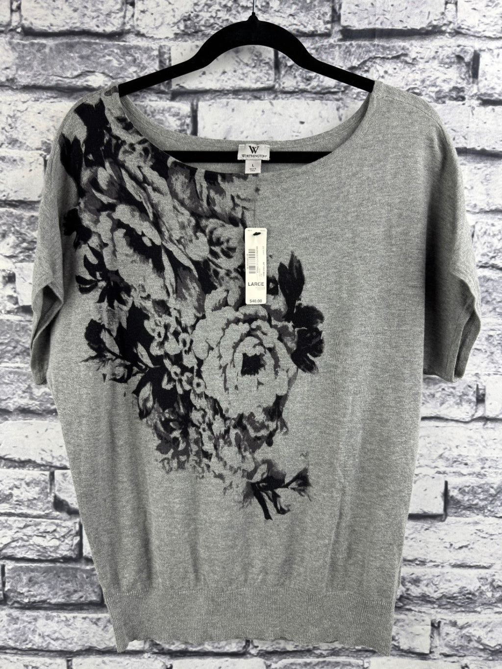 Worthington Gray Floral Sweater